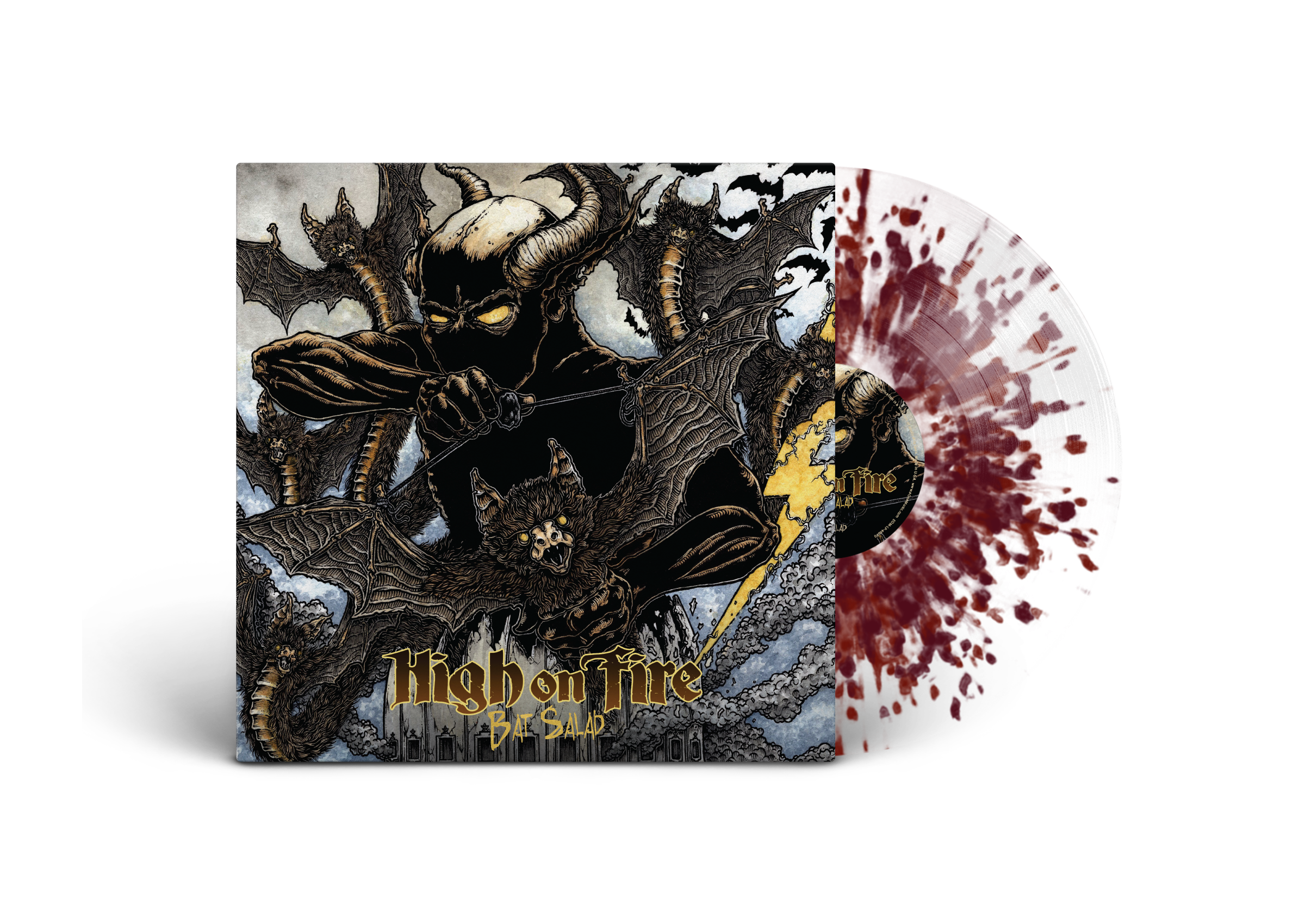 High On Fire - Bat Salad; VINYL; Single 180G Heavy Splatter: Clear Base + Grape splatter & Ruby Heavy Splatter LP; DL card