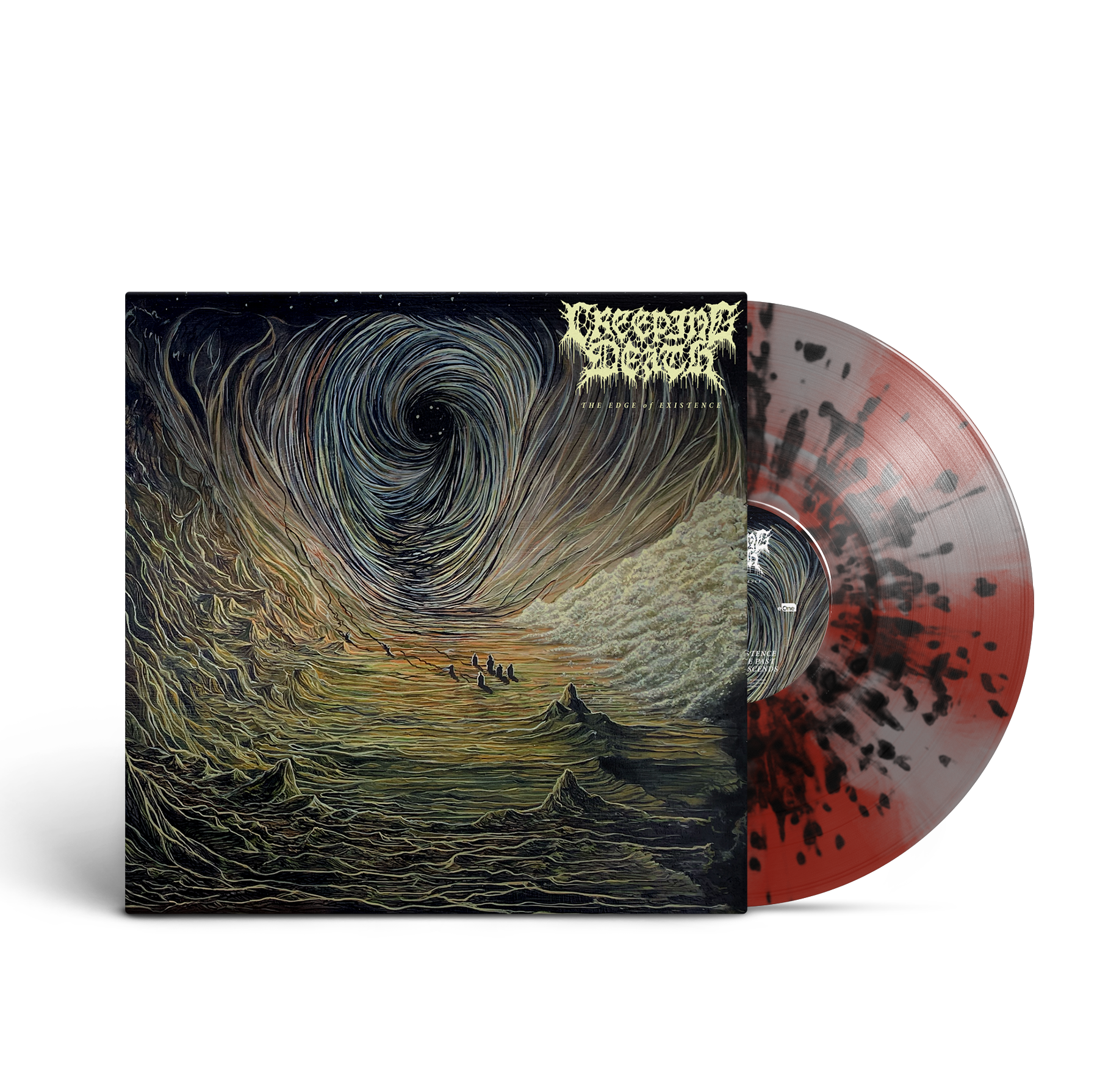Creeping Death - The Edge Of Existence; Ruby and grey pinwheel with black splatter vinyl
