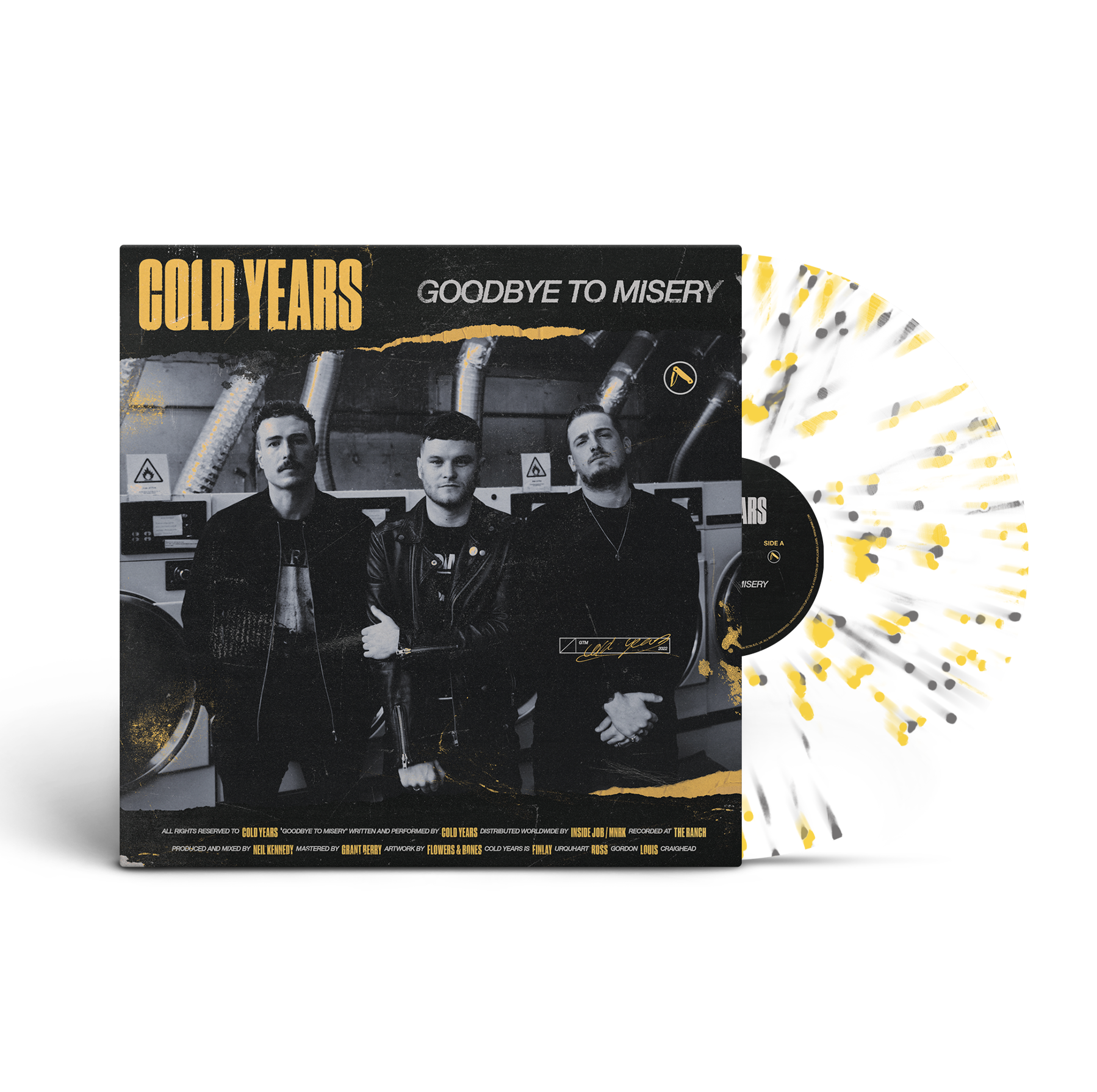 Cold Years - Goodbye To Misery - VINYL - Opaque White base with Opaque Canary Yellow heavy splatter & Opaque Grey heavy spatter